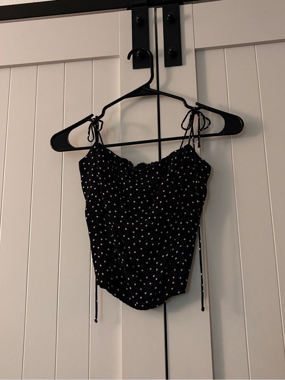 Reformation Black Polka Dot Tie-Shoulder Cami